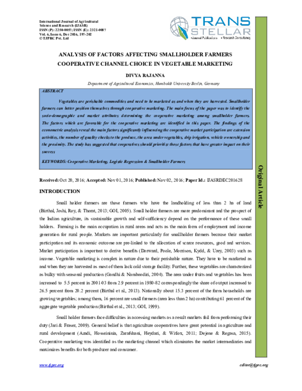(PDF) ANALYSIS OF FACTORS AFFECTING SMALLHOLDER FARMERS COOPERATIVE ...