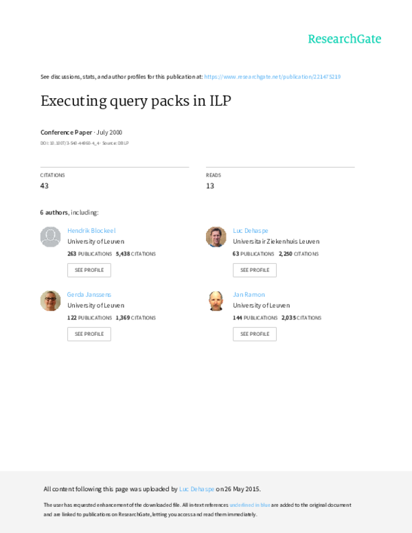(PDF) Executing Query Packs In ILP