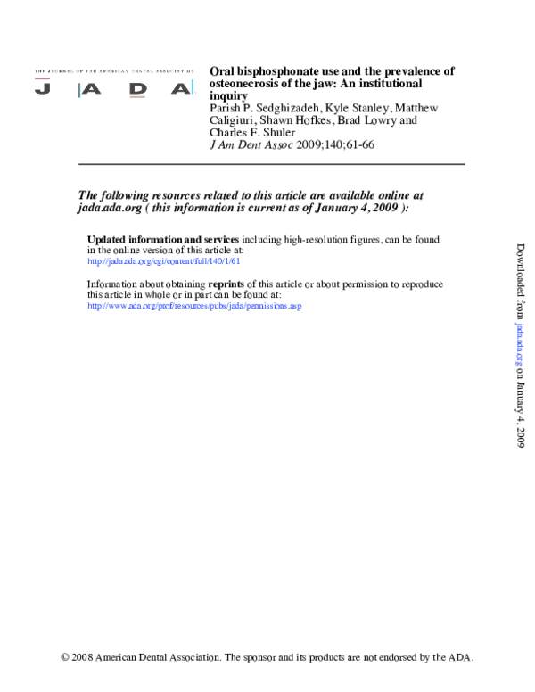 (PDF) Oral Bisphosphonate Use and the Prevalence of Osteonecrosis of ...