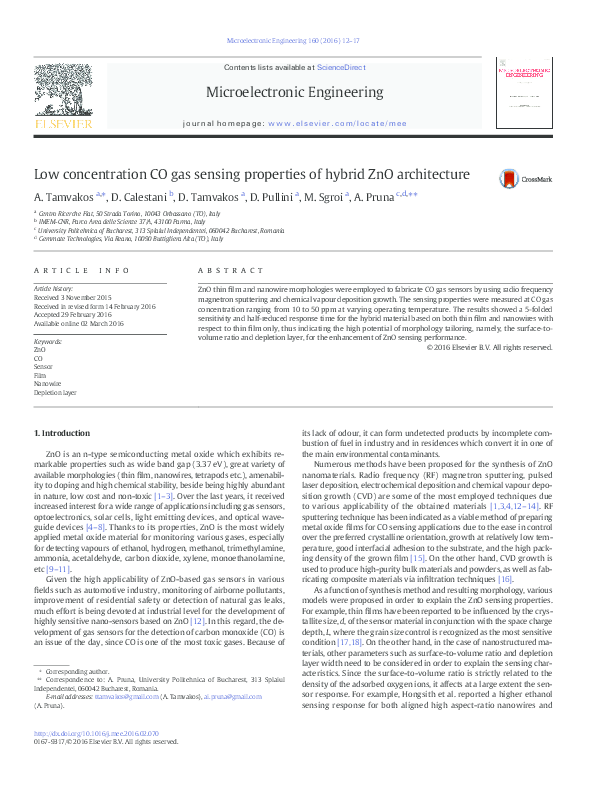 (PDF) Low concentration CO gas sensing properties of hybrid ZnO ...