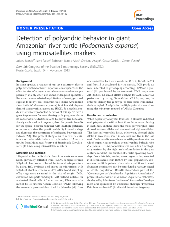 (PDF) Detection of polyandric behavior in giant Amazonian river turtle ...