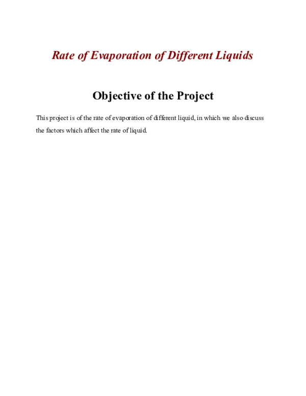 (DOC) Rate of Evaporation of Different Liquids