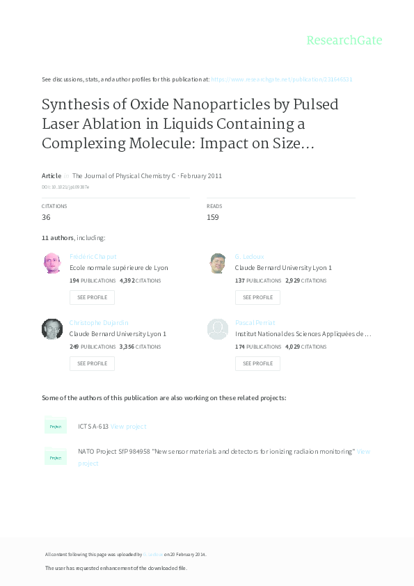 (PDF) Synthesis of Oxide Nanoparticles by Pulsed Laser Ablation in ...
