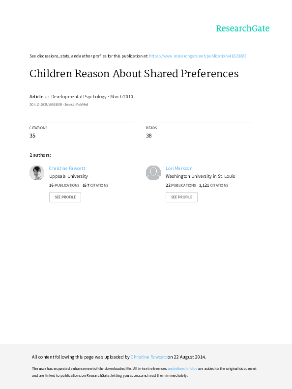 (PDF) Children Reason About Shared Preferences