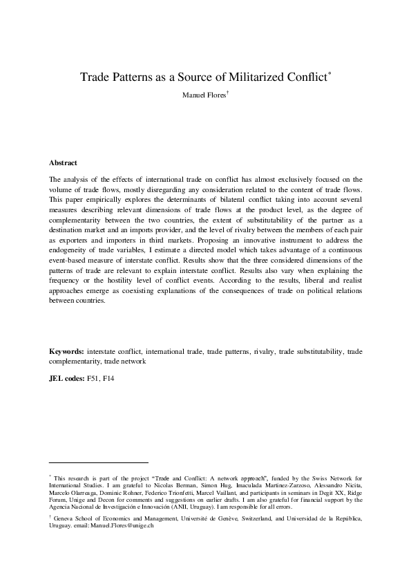 Trade Patterns as a Source of Militarized Conflict