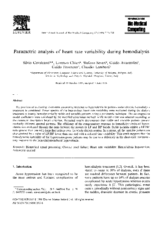 (PDF) Parametric Analysis of Heart Rate Variability During Hemodialysis