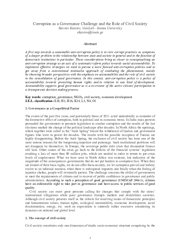 (PDF) Corruption as a Governance Challenge and the Role of Civil Society