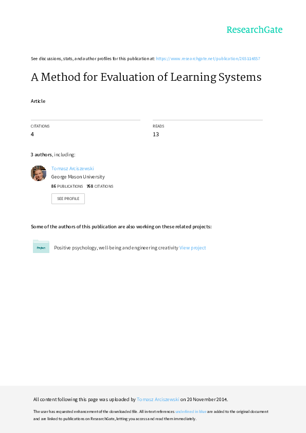 (PDF) Method for evaluation of learning systems