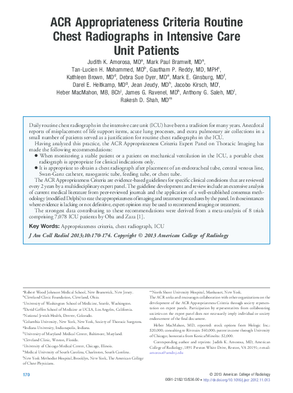 (PDF) ACR Appropriateness Criteria Routine Chest Radiographs in ...