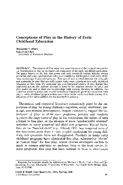 (PDF) Conceptions of play in the history of early childhood education