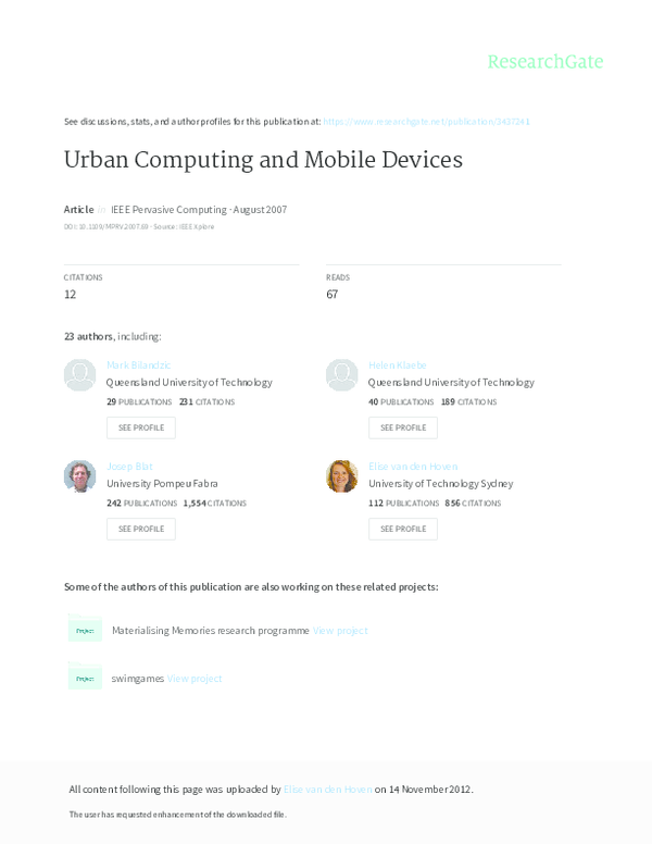 (PDF) Urban Computing and Mobile Devices