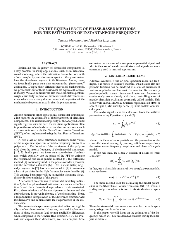 (PDF) On the equivalence of phase-based methods for the estimation of ...