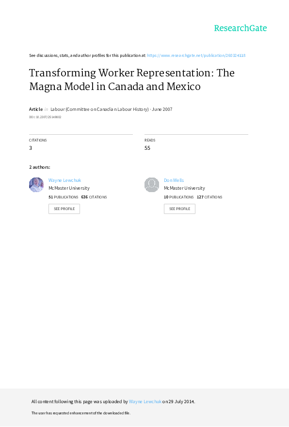 (PDF) Transforming worker representation: The Magna model in Canada and ...
