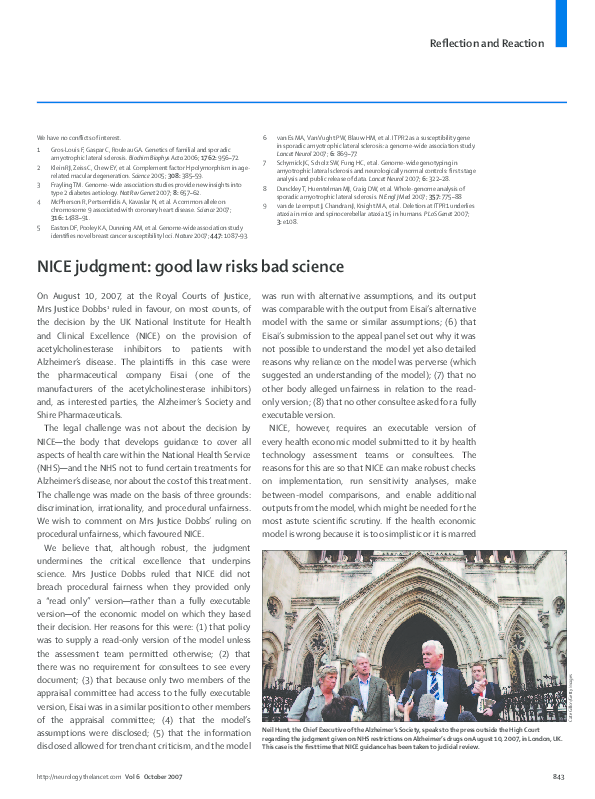 (PDF) NICE Judgment: Good Law Risks Bad Science.