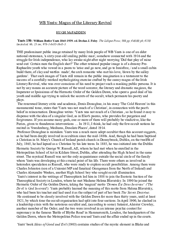 Yeats essay magic image