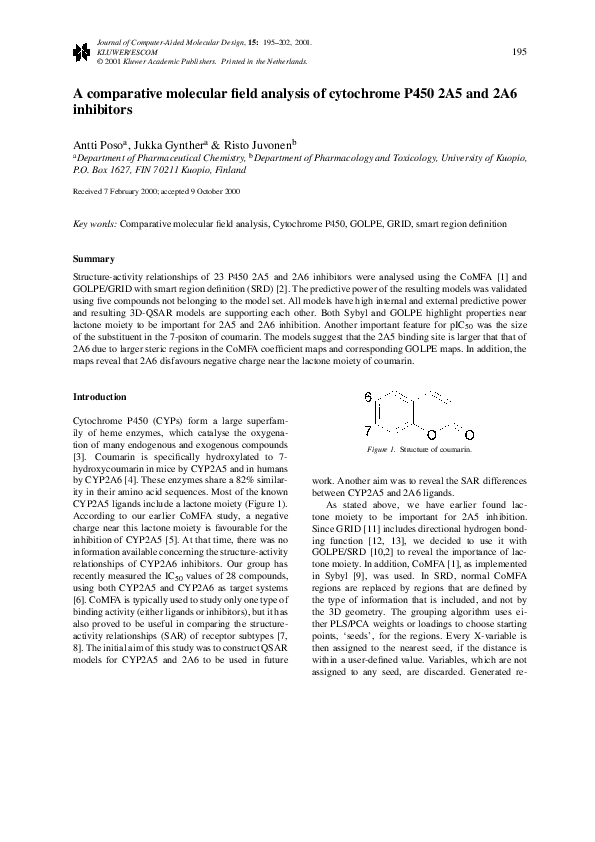 (PDF) A Comparative Molecular Field Analysis of Cytochrome P450 2A5 and ...