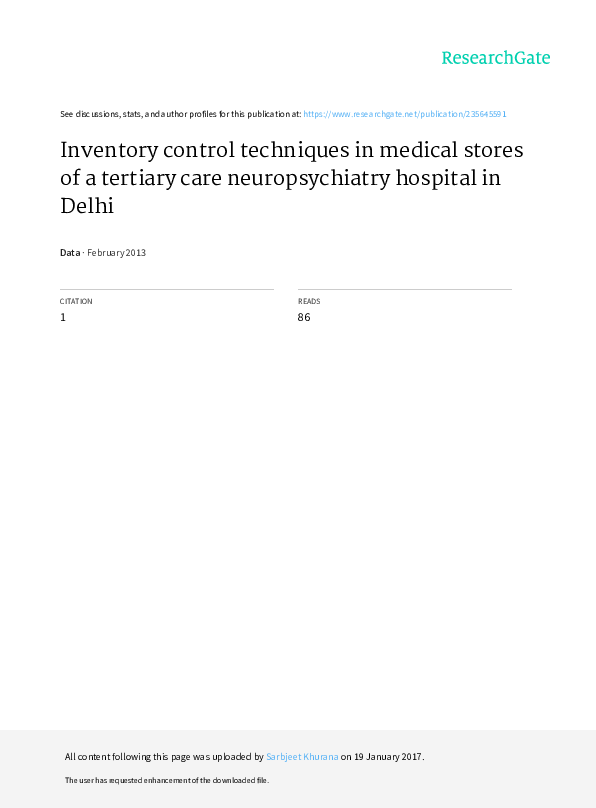 (PDF) Inventory control techniques in medical stores of a tertiary care ...