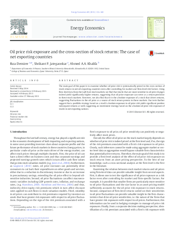 (PDF) Oil price risk exposure and the cross-section of stock returns ...