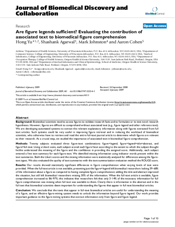  PDF Are Figure Legends Sufficient Evaluating The Contribution Of