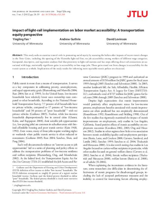 (PDF) Impact of Light Rail Implementation on Labor Market Accessibility ...