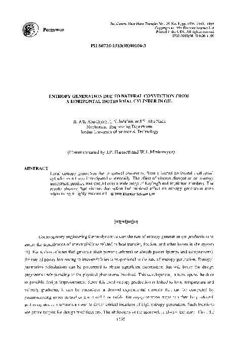 (PDF) Entropy generation due to natural convection from a horizontal ...