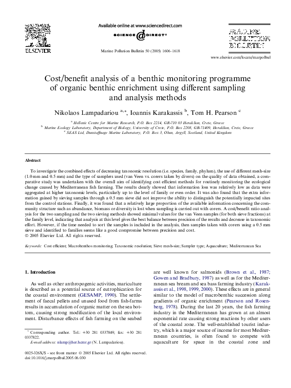 (PDF) Cost/Benefit Analysis of a Benthic Monitoring Programme of ...