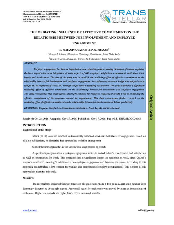(PDF) THE MEDIATING INFLUENCE OF AFFECTIVE COMMITMENT ON THE ...