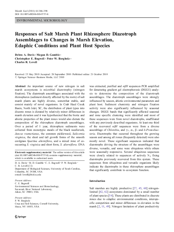 (PDF) Responses of Salt Marsh Plant Rhizosphere Diazotroph Assemblages
