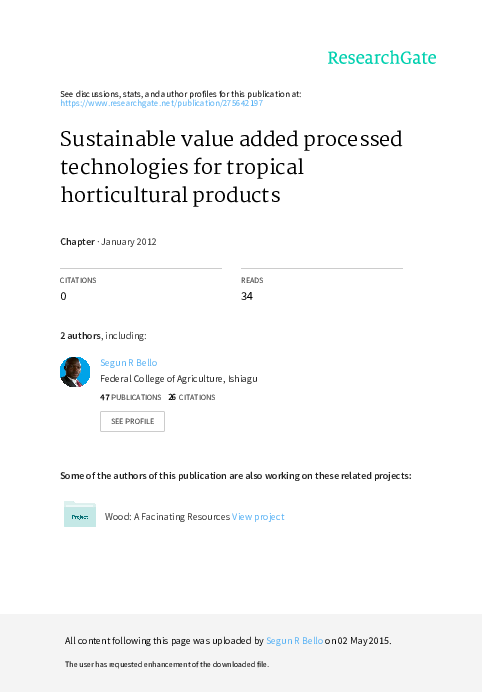 (PDF) Sustainable value added processed technologies for tropical ...