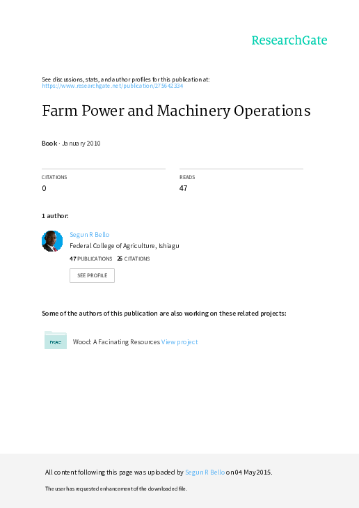 (PDF) Farm Power and Machinery Operations Bello RS, PhD Academia.edu