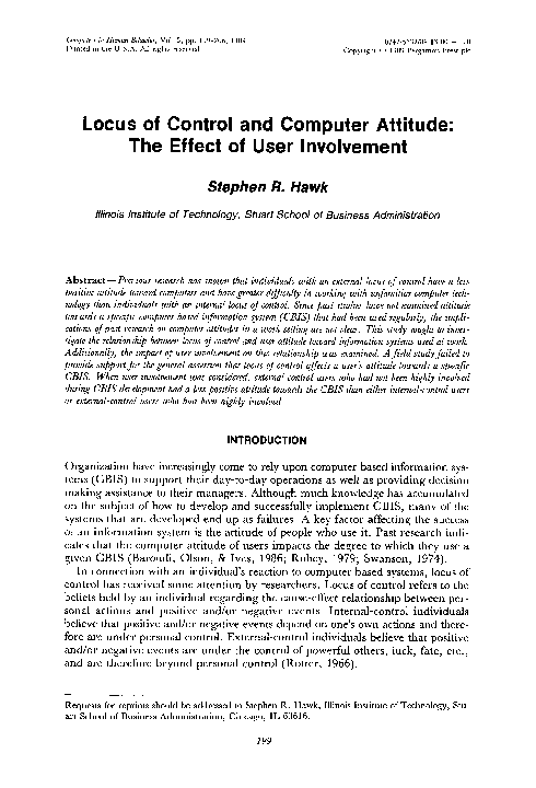(PDF) Locus of Control and Computer Attitude: The Effect of User ...