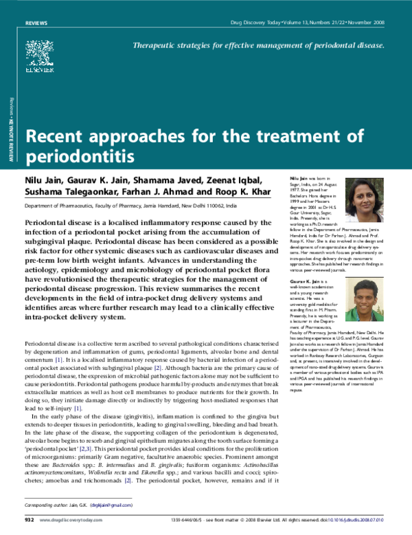(PDF) Recent Approaches for the Treatment of Periodontitis