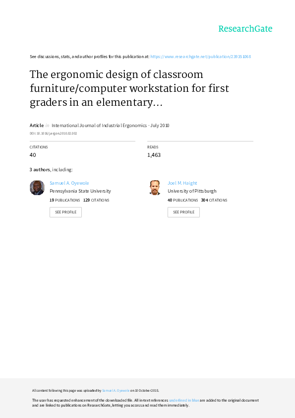 (PDF) The Ergonomic Design of Classroom Work Station