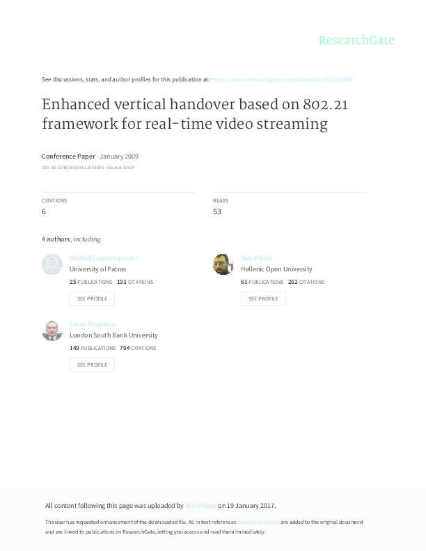 (PDF) Enhanced Vertical Handover Based on 802.21 Framework for Real ...