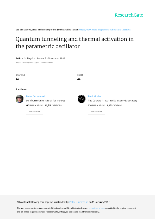 (PDF) Quantum Tunneling and Thermal Activation In the Parametric