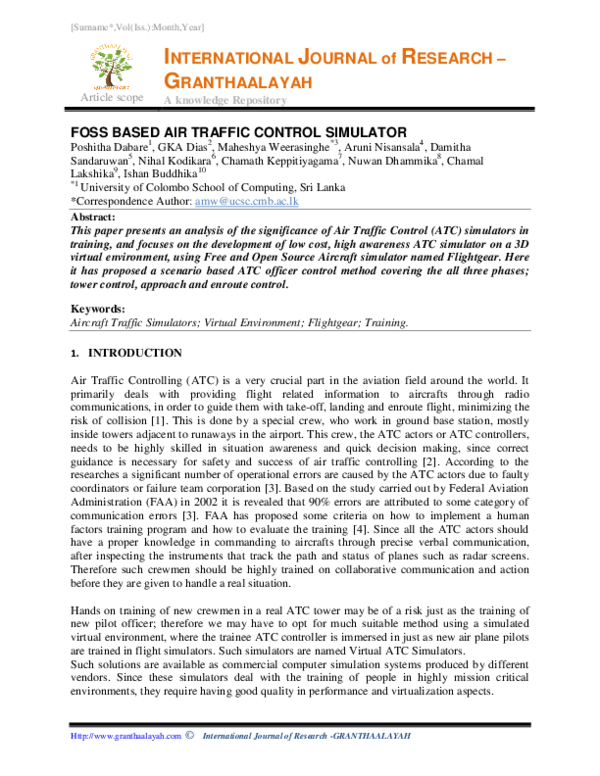Pdf A Knowledge Repository Foss Based Air Traffic Control Simulator