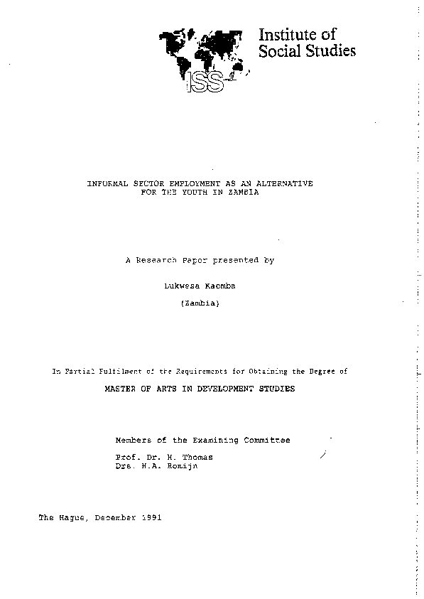 (PDF) Informal Sector Employment As An Alternative For The Youth In Zambia