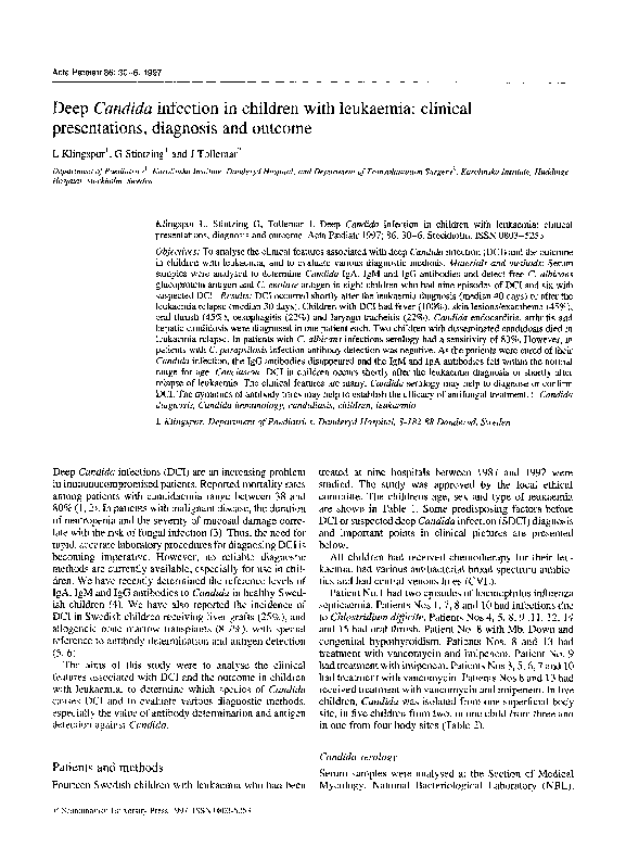 (PDF) Deep Candida infection in children with leukaemia: clinical ...