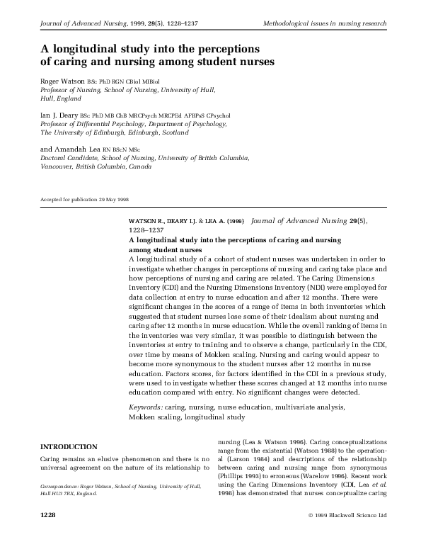 (PDF) A Longitudinal Study Into the Perceptions of Caring and Nursing