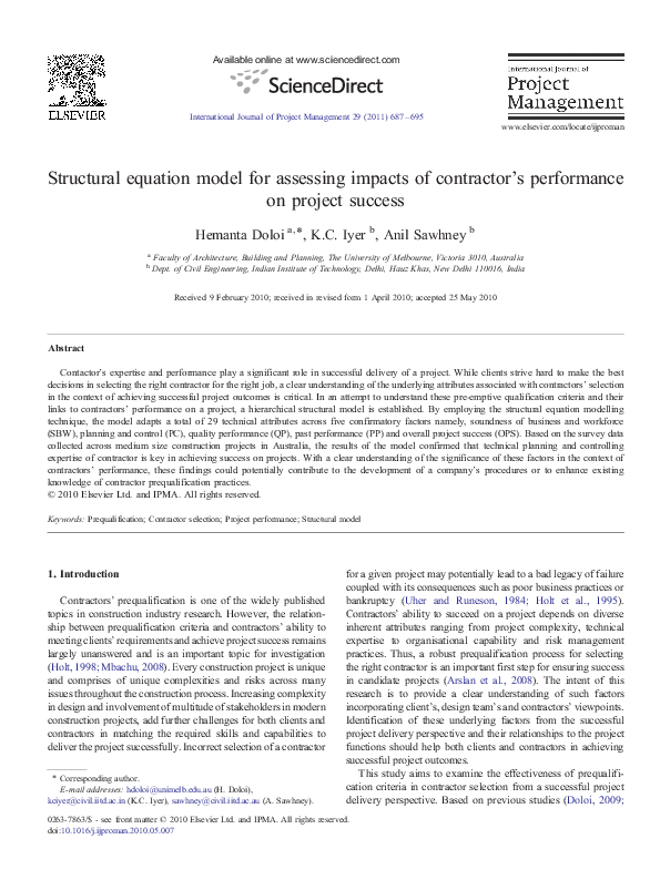 (PDF) Structural Equation Model for Assessing Impacts of Contractor's ...