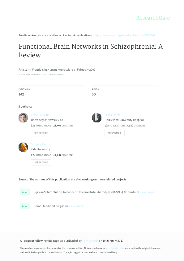 (PDF) Functional Brain Networks In Schizophrenia: a Review