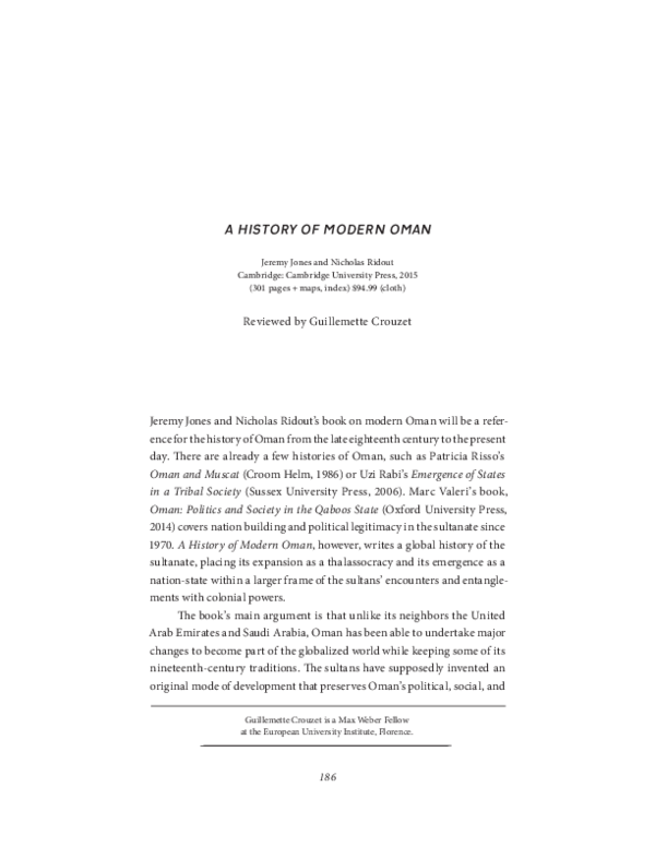 (PDF) Review of A HISTORY OF MODERN OMAN, by Jeremy Jones and Nicholas ...