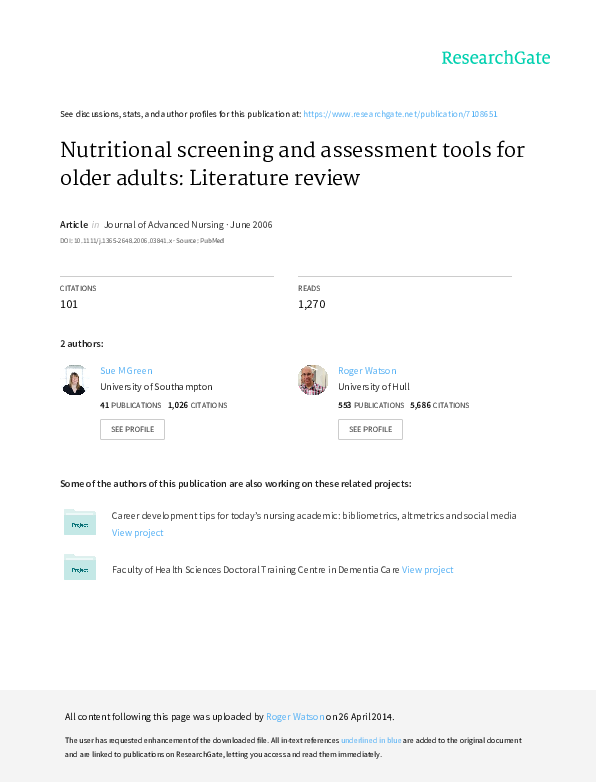 (PDF) Nutritional Screening and Assessment Tools for Older Adults ...