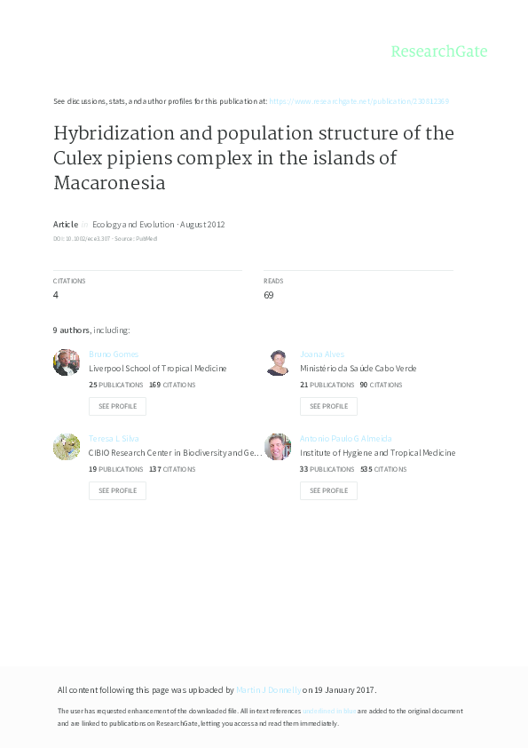 (PDF) Hybridization and population structure of the Culex pipiens ...