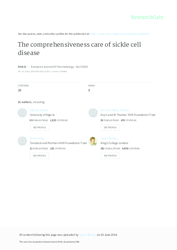 (PDF) The Comprehensiveness Care of Sickle Cell Disease