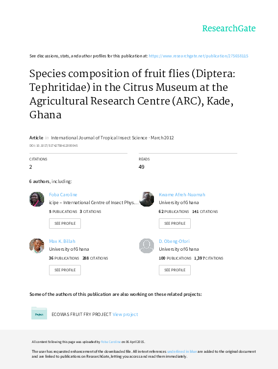(PDF) Species composition of fruit flies (Diptera Tephritidae) in the