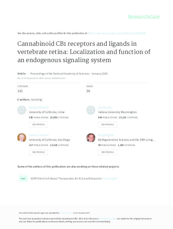 (PDF) Cannabinoid CB1 Receptors and Ligands In Vertebrate Retina ...