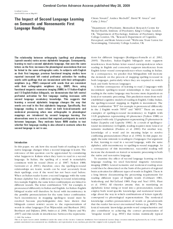 (PDF) The Impact of Second Language Learning on Semantic and ...