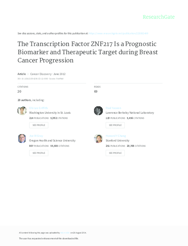 (PDF) The Transcription Factor ZNF217 Is a Prognostic Biomarker and ...
