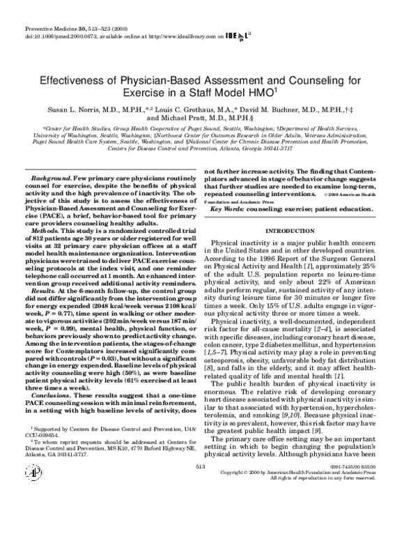 (PDF) Effectiveness of physicianbased assessment and counseling for